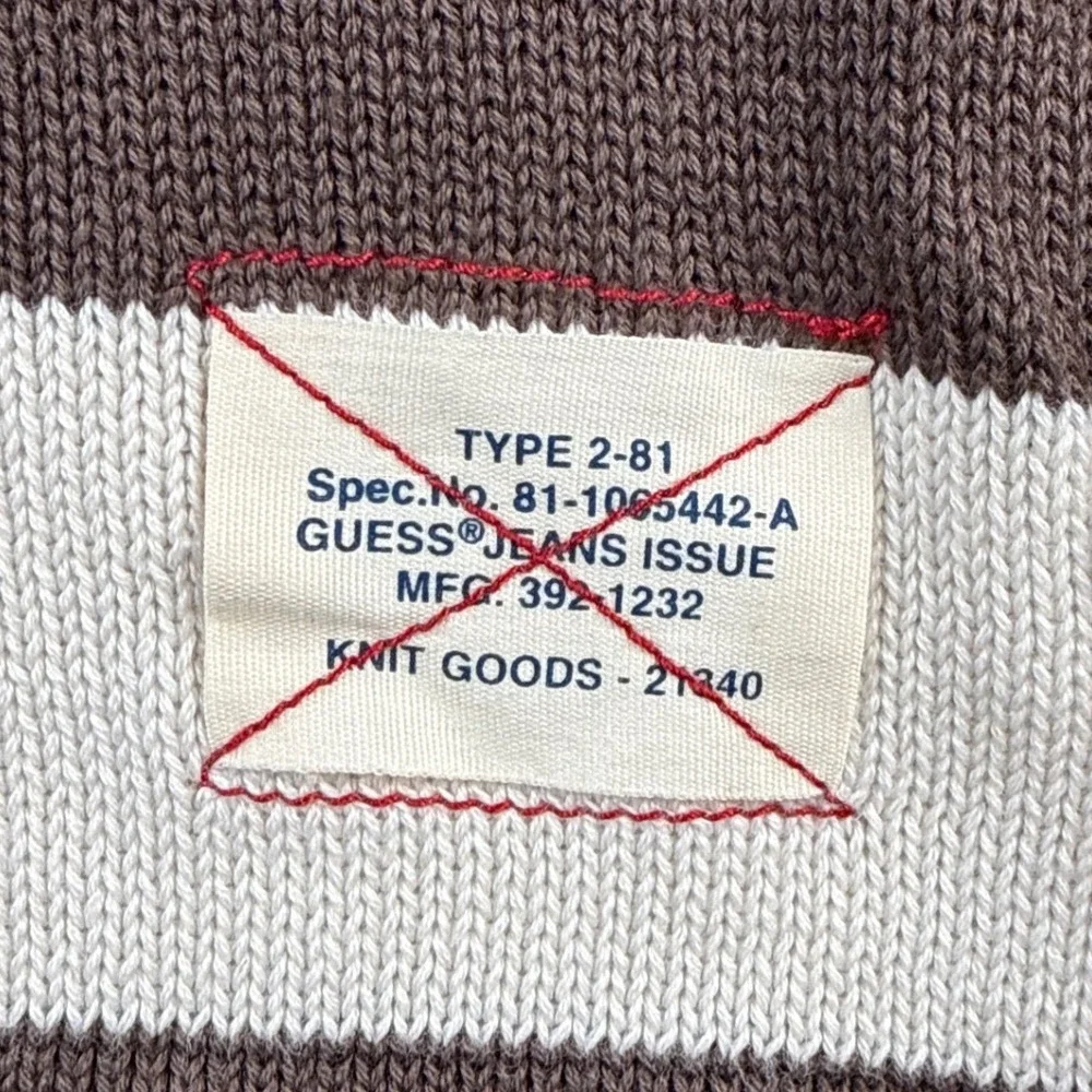 Guess by Marciano Mens XL Striped Henley Sweater Brown White Cotton NEW